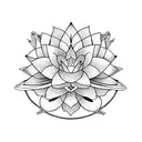 hand holding lotus and from this lotus there is a decorated ornated victorian design and this key 3 triangles bee tattoo design idea