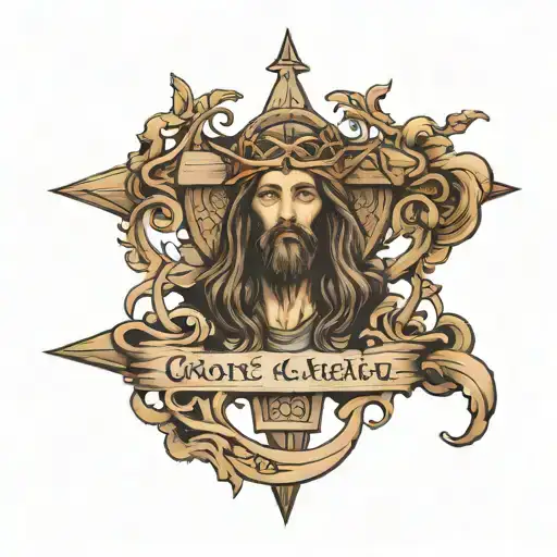 Jesus thornes with God is greater than the ups and downs tattoo design idea