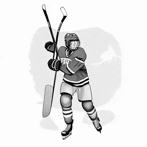 A hockey player wearing a St. Michael's jersey, holding a spear and surrounded by a map of Italy and Scotland tattoo design idea