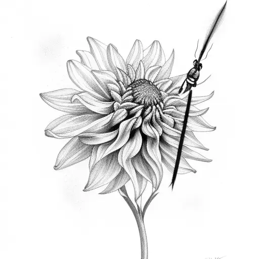 tall dahlia with lightning bug tattoo design idea