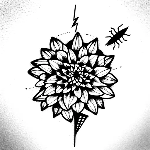 dahlia with lightning bug tattoo design idea