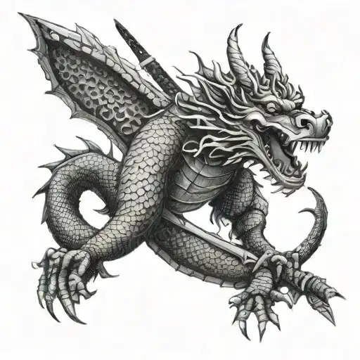 dragon, china, katana tattoo design idea