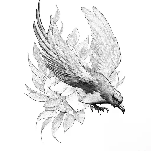 Phoenix with paperwhite narcissus tattoo design idea