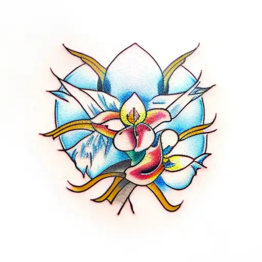 Phoenix with paperwhite narcissus tattoo design idea