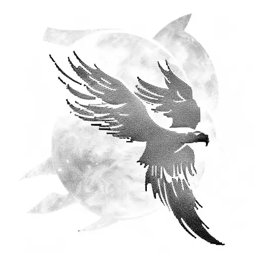A tattoo design featuring a pixelated eagle soaring through space, symbolizing the client's love for gaming and space exploration tattoo design idea