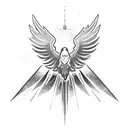 A tattoo design featuring a pixelated eagle soaring through space, symbolizing the client's love for gaming and space exploration tattoo design idea