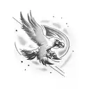 A tattoo design featuring a pixelated eagle soaring through space, symbolizing the client's love for gaming and space exploration tattoo design idea