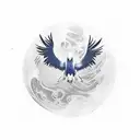 A tattoo design featuring a pixelated eagle soaring through space, symbolizing the client's love for gaming and space exploration tattoo design idea