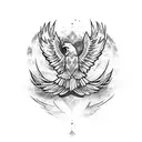 A tattoo design featuring a pixelated eagle soaring through space, symbolizing the client's love for gaming and space exploration tattoo design idea