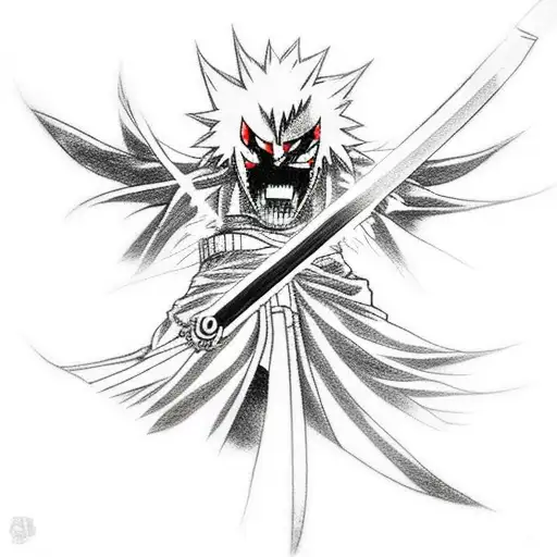 Create a tattoo from the anime "Bleach" Combining a sword and the Shinigami badge tattoo design idea