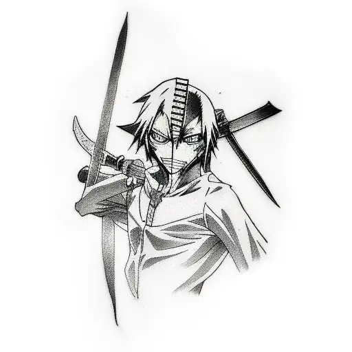 Create a tattoo from the anime "Bleach" Combining a sword and a badge tattoo design idea