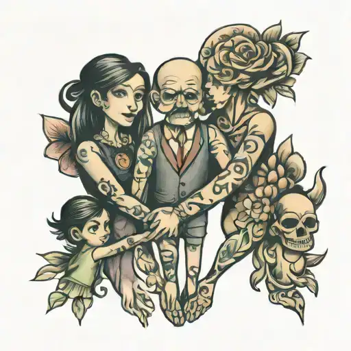 family holding hands tattoo design idea