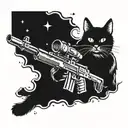 cat with a machine gun in the sky tattoo design idea