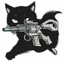 cat with a machine gun in the sky tattoo design idea