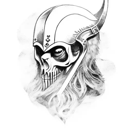 Viking warrior holding a raven skull tattoo design idea