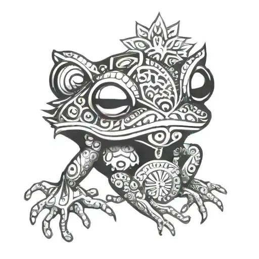 Frog wearing aztec war mask tattoo design idea