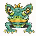 Frog wearing aztec war mask tattoo design idea