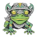 Frog wearing aztec war mask tattoo design idea