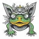 Frog wearing aztec war mask tattoo design idea