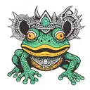 Frog wearing aztec war mask tattoo design idea