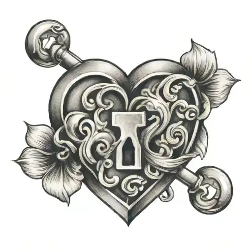 inital C D K S around a heart shaped lock tattoo design idea