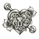 inital C D K S around a heart shaped lock tattoo design idea