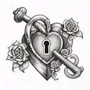 inital C D K S around a heart shaped lock tattoo design idea