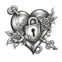 inital C D K S around a heart shaped lock tattoo design idea