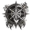 An intricate compass rose with elements of a pirate flag and a mermaid's tail tattoo design idea