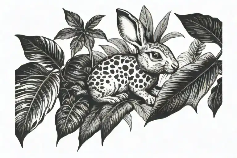 Rabbit in Monstera Leaves tattoo design idea