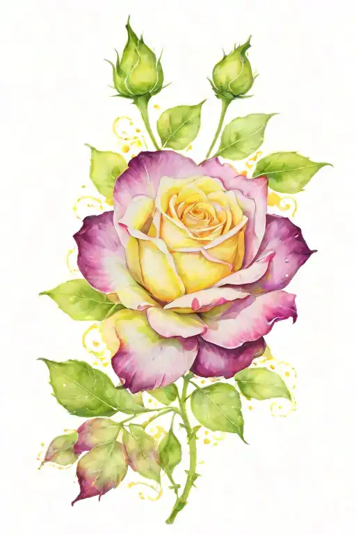 single yellow rose with small shamrocks tattoo design idea
