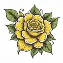 single yellow rose with two small shamrocks tattoo design idea