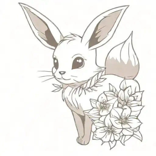 Eevee and flowers tattoo design idea
