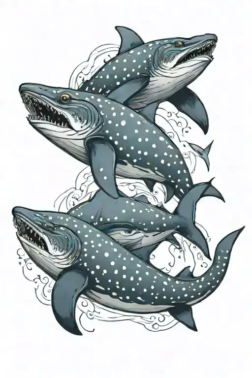 whale shark swimming together tattoo design idea