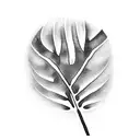 black and white outline of one cat palm leaf tattoo design idea