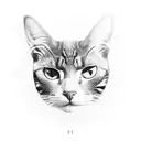 black and white outline of one cat palm leaf tattoo design idea