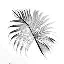 black and white outline of one cat palm leaf tattoo design idea