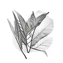 black and white outline of one cat palm leaf tattoo design idea