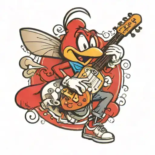 Domino's pizza mascot the noid with a guitar tattoo design idea
