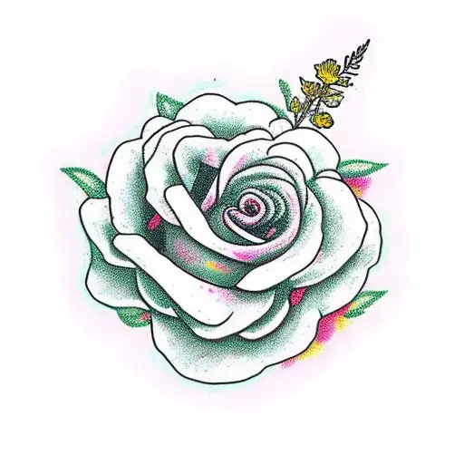 flowers including three roses, two daisies, a pansie, a begonia, and a hibiscus tattoo design idea