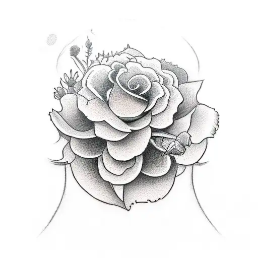 flowers including three roses, two daisies, a pansie, a begonia, and a hibiscus tattoo design idea