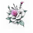 flowers including three roses, two daisies, a pansie, a begonia, and a hibiscus tattoo design idea