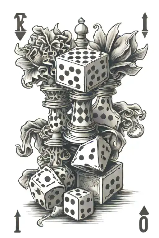 dice chess pieces playing cards arranged tattoo design idea