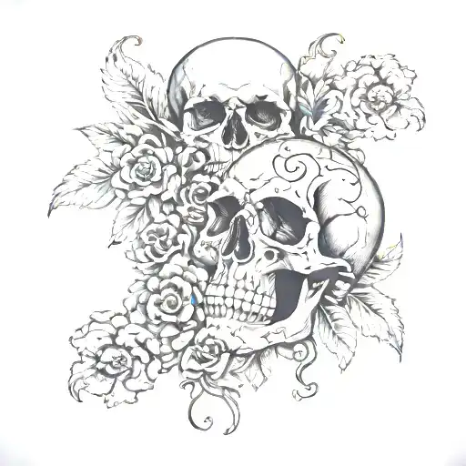 flowers and skulls creepy morbid tattoo design idea