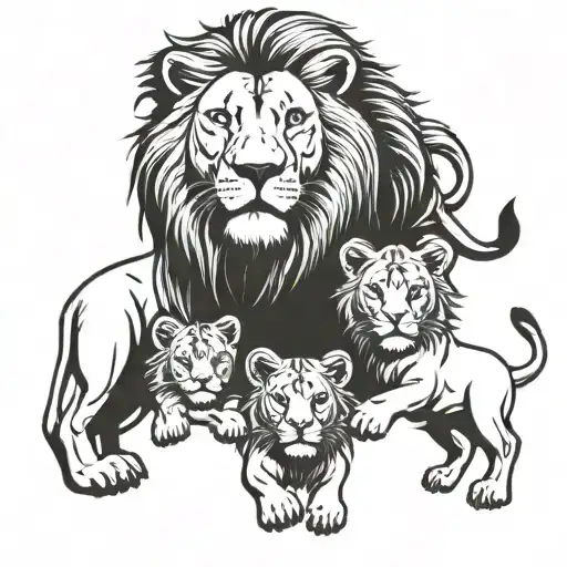 lions with two children tattoo design idea
