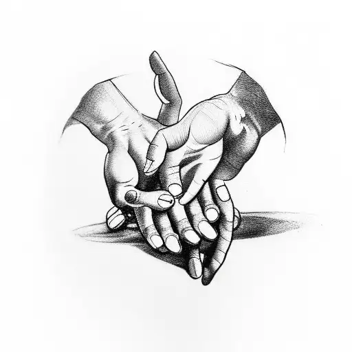 a tattoo idea based on the hands in the famous drawing "The Creation of Adam" while one hand is clearly holding candy tattoo design idea