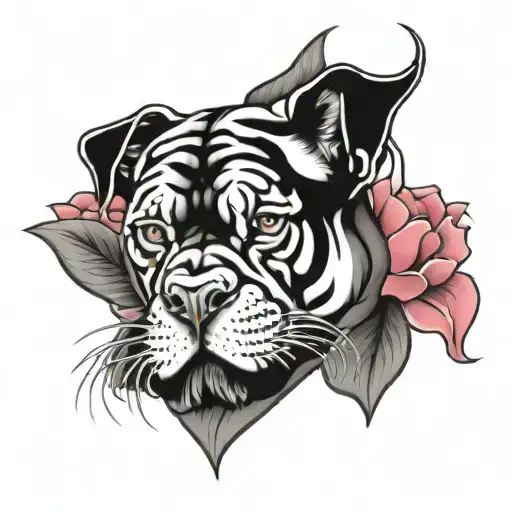 armband with lily flowers, peony, fushia and cane corso head, cat head and Norman cow head tattoo design idea