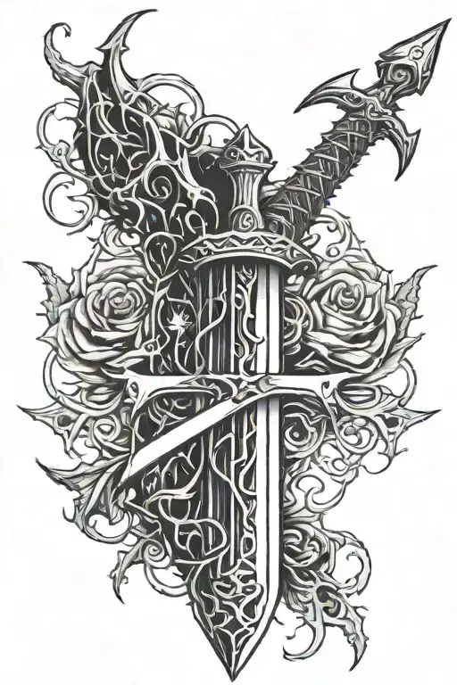 Demon Blood Sword with thorns wrapped in it tattoo design idea