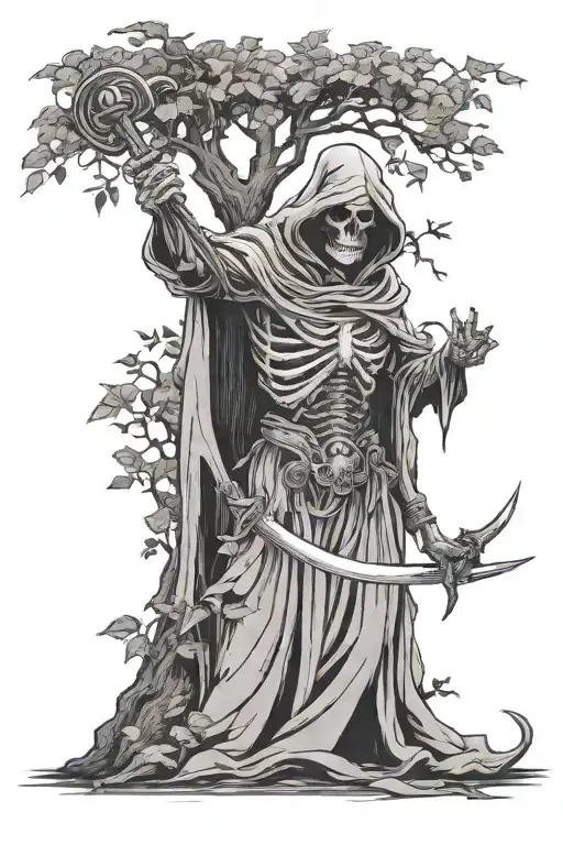 poison tree with grim reaper holding a scythe tattoo design idea
