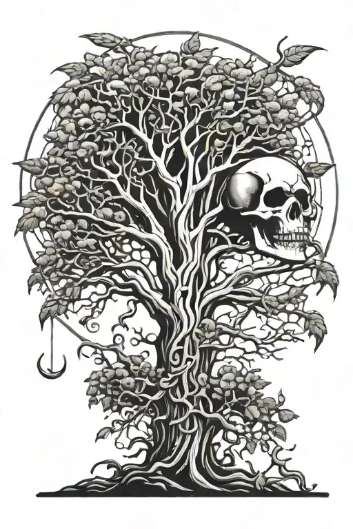 poison tree with grim reaper in front  tattoo design idea